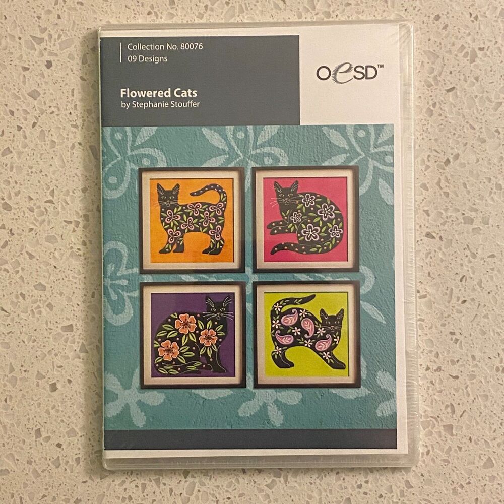 OESD Embroidery Designs CD Flowered Cats By Stephanie Stouffer 9 Designs